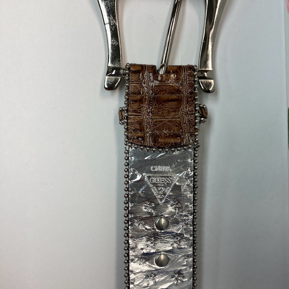 GUESS Western Unisex Stud & Rhinestone Embellished Belt Faux Leather, BROWN, Med - Picture 9 of 11